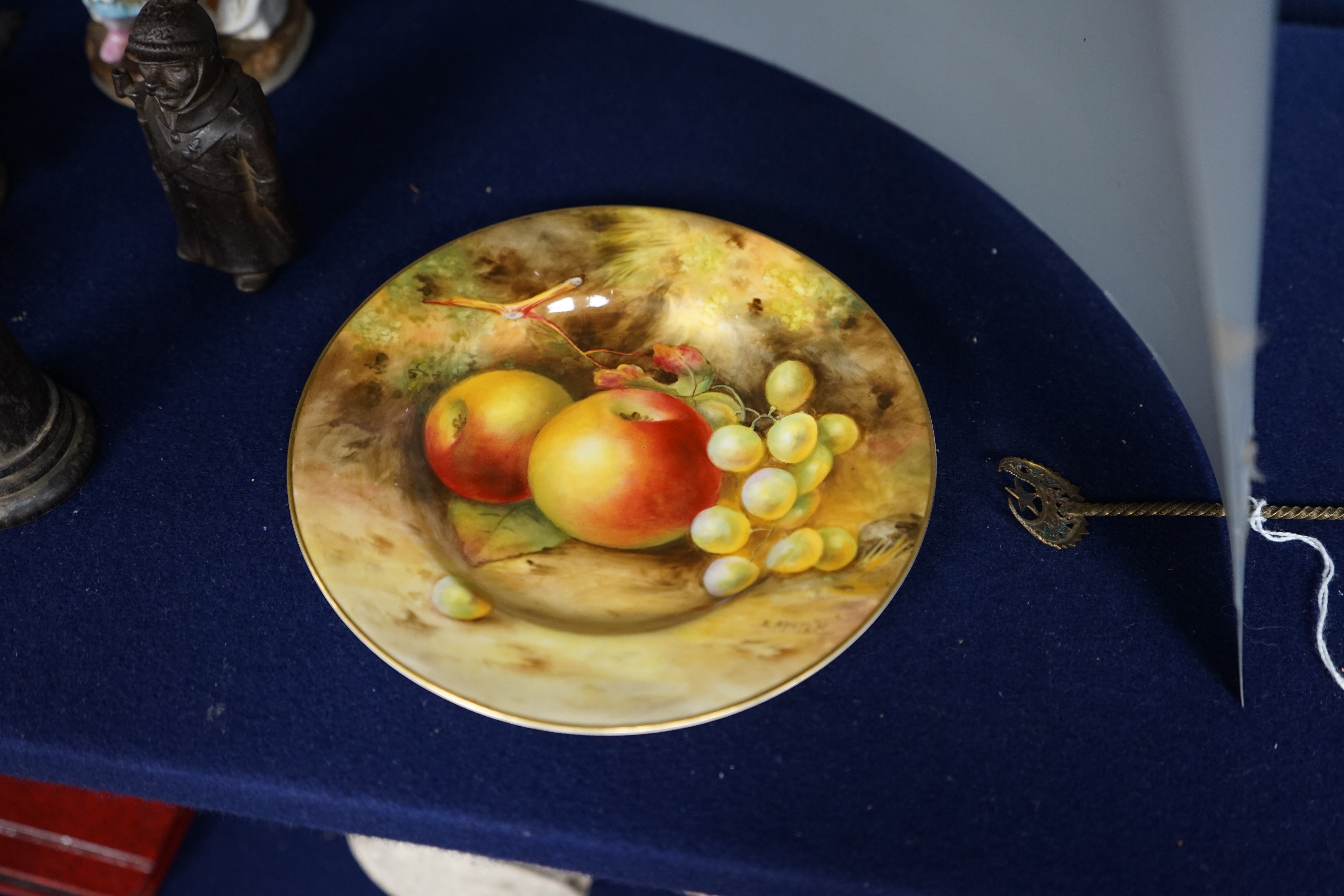 A Worcester cabinet plate, signed Ayrton, decorated with fruit, 15.5cm diameter. Condition - good